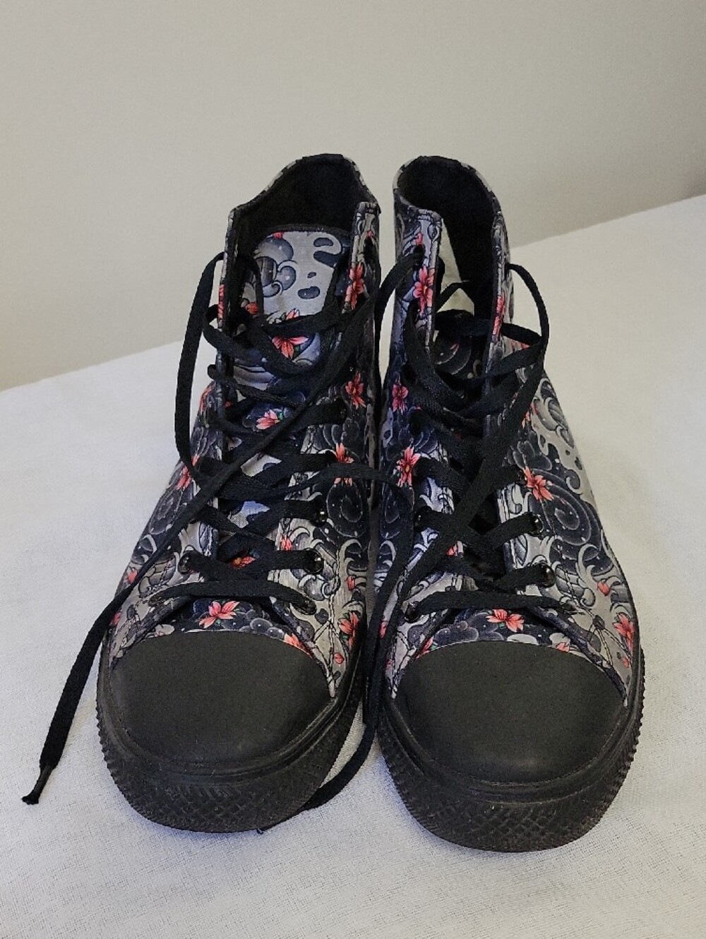 Floral High-Top Sneakers for Men in Black and Pink